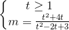 \left\{\begin{matrix}t\geq 1\\m=\frac{t^{2}+4t}{t^{2}-2t+3}\end{matrix}\right.