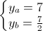 \left\{\begin{matrix}y_{a}=7\\y_{b}=\frac{7}{2}\end{matrix}\right.