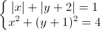 \left\{\begin{matrix}|x|+|y+2|=1\\x^{2}+(y+1)^{2}=4\end{matrix}\right.