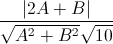 \frac{|2A+B|}{\sqrt{A^{2}+B^{2}}\sqrt{10}}