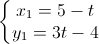 \left\{\begin{matrix}x_{1}=5-t\\y_{1}=3t-4\end{matrix}\right.