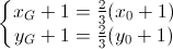 \left\{\begin{matrix}x_{G}+1=\frac{2}{3}(x_{0}+1)\\y_{G}+1=\frac{2}{3}(y_{0}+1)\end{matrix}\right.