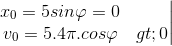 left.begin{matrix} x_{0}=5sinvarphi =0\v_{0}=5.4pi .cosvarphi >0 end{matrix}right|