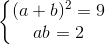 left{begin{matrix} (a+b)^{2}=9\ab=2 end{matrix}right.