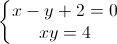 \left\{\begin{matrix}x-y+2=0\\xy=4\end{matrix}\right.