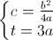 \left\{\begin{matrix}c=\frac{b^{2}}{4a}\\t=3a\end{matrix}\right.