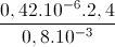 \frac{0,42.10^{-6}.2,4}{0,8.10^{-3}}