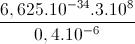 \frac{6,625.10^{-34}.3.10^{8}}{0,4.10^{-6}}