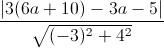 \frac{|3(6a+10)-3a-5|}{\sqrt{(-3)^{2}+4^{2}}}