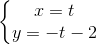 \left\{\begin{matrix} x=t\\y=-t-2 \end{matrix}\right.