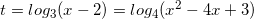 small t=small log_{3}(x-2)=log_{4}(x^{2}-4x+3)