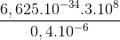 frac{6,625.10^{-34}.3.10^{8}}{ 0,4.10^{-6}}