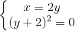 \left\{\begin{matrix} x=2y\\ (y+2)^{2}=0 \end{matrix}\right.