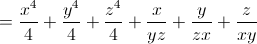 =frac{x^4}{4}+frac{y^4}{4}+frac{z^4}{4}+frac{x}{yz}+frac{y}{zx}+frac{z}{xy}