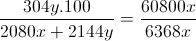 \frac{304y.100}{2080x+2144y}=\frac{60800x}{6368x}