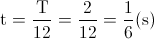 \textup{t}=\frac{\textup{T} }{12}=\frac{2}{12}=\frac{1}{6}(\textup{s})