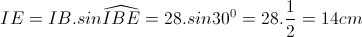 IE=IB.sin\widehat{IBE}=28.sin30^{0}=28.\frac{1}{2}=14cm