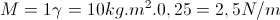 M=1\gamma =10kg.m^{2}.0,25=2,5N/m