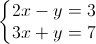 \left\{\begin{matrix}2x-y=3\\3x+y=7\end{matrix}\right.