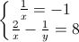 \left\{\begin{matrix}\frac{1}{x}=-1\\ \frac{2}{x}-\frac{1}{y}=8\end{matrix}\right.