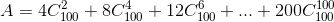 A=4C^{2}_{100}+8C^{4}_{100}+12C^{6}_{100}+...+200C^{100}_{100}