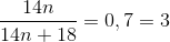 frac{14n}{14n+18}=0,7Rightarrow n=3