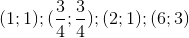 (1;1);(\frac{3}{4};\frac{3}{4});(2;1);(6;3)