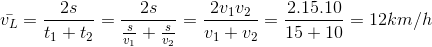 \bar{v_{L}}=\frac{2s}{t_{1}+t_{2}}=\frac{2s}{\frac{s}{v_{1}}+\frac{s}{v_{2}}}=\frac{2v_{1}v_{2}}{v_{1}+v_{2}}=\frac{2.15.10}{15+10}=12km/h