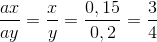 \frac{ax}{ay}= \frac{x}{y}=\frac{0,15}{0,2}=\frac{3}{4}