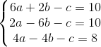 \left\{\begin{matrix} 6a+2b-c=10\\ 2a-6b-c=10 \\ 4a-4b-c=8 \end{matrix}\right.