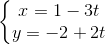 \left\{\begin{matrix} x=1-3t\\y=-2+2t \end{matrix}\right.