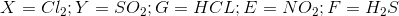 X = Cl_{2} ; Y = SO_{2}; G = HCL; E = NO_{2}; F = H_{2}S