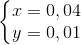 \left\{\begin{matrix} x=0,04\\ y=0,01 \end{matrix}\right.