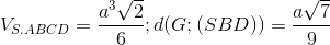 V_{S.ABCD}=\frac{a^{3}\sqrt{2}}{6};d(G;(SBD))=\frac{a\sqrt{7}}{9}