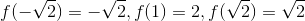 f(-\sqrt{2})=-\sqrt{2}, f(1)=2,f(\sqrt{2})=\sqrt{2}