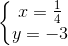 \left\{\begin{matrix} x=\frac{1}{4} & \\ y=-3 & \end{matrix}\right.