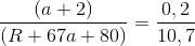 \frac{(a+2)}{(R + 67a + 80)}= \frac{0,2}{10,7}