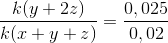 \frac{k(y+2z)}{k(x+y+z)}= \frac{0,025}{0,02}