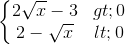 \left\{\begin{matrix} 2\sqrt{x}-3 > 0\\ 2-\sqrt{x}<0 \end{matrix}\right.