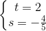 \left\{\begin{matrix} t=2 & \\ s=-\frac{4}{5} & \end{matrix}\right.