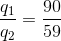 \frac{q_{1}}{q_{2}}=\frac{90}{59}