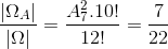 \frac{\left | \Omega _{A} \right |}{\left | \Omega \right |}=\frac{A_{7}^{2}.10!}{12!}=\frac{7}{22}