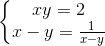 \left\{\begin{matrix} xy=2\\ x-y=\frac{1}{x-y} \end{matrix}\right.