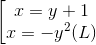 \left [\begin{matrix} x=y+1\\ x=-y^{2}(L) \end{matrix}