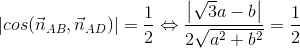 \left | cos (\vec{n}_{AB},\vec{n}_{AD}) \right |=\frac{1}{2}\Leftrightarrow \frac{\left | \sqrt{3}a-b \right |}{2\sqrt{a^{2}+b^{2}}}=\frac{1}{2}