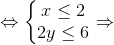 \Leftrightarrow \left\{\begin{matrix} x\leq 2 & \\ 2y\leq 6 & \end{matrix}\right.\Rightarrow