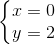 \left\{\begin{matrix} x = 0 & \\ y = 2 & \end{matrix}\right.