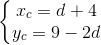 \left \{ \begin{matrix} x_c=d+4\\ y_c=9-2d \end{matrix}