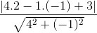 \frac{|4.2-1.(-1)+3|}{\sqrt{4^{2}+(-1)^{2}}}