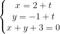 \left\{\begin{matrix} x=2+t & & \\ y=-1+t & & \\ x+y+3=0 & & \end{matrix}\right.